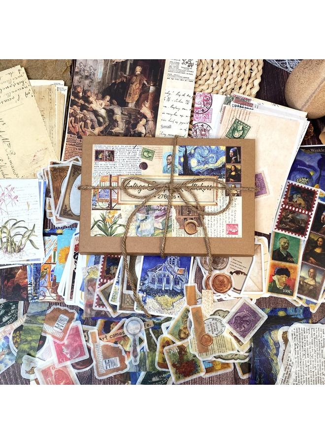 Bluejw Cross-border Hand Account Collage 276 Boxed Creative Retro Oil Painting Art Starry Sky Diy Hand Account Material Paper Sticker Paper Bag - Image 2