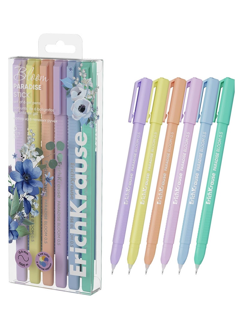 ErichKrause 6-Piece Paradise Gel Pen 0.5mm Tip Pastel Bloom Ink Colours - Image 1