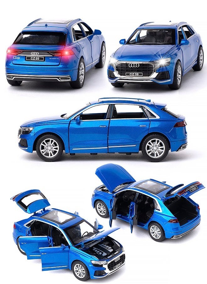 CHE ZHI 1:32 Audi Q8, Alloy Metal Pull Back Die-Cast Car Scale Model Pullback, with Sound Light Mini Auto Toy - Best Gifts Toys (Blue)  - Image 2