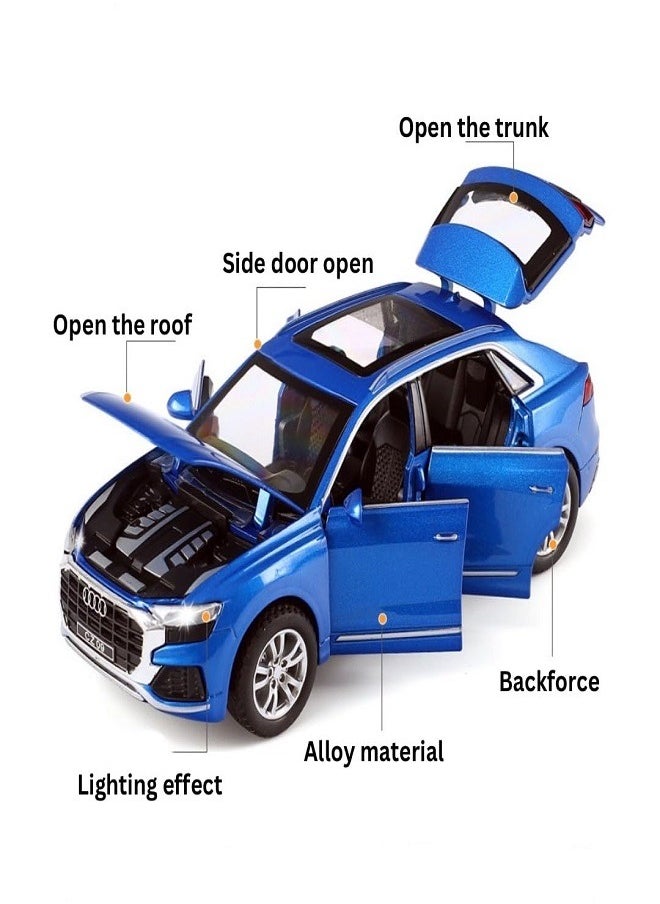 CHE ZHI 1:32 Audi Q8, Alloy Metal Pull Back Die-Cast Car Scale Model Pullback, with Sound Light Mini Auto Toy - Best Gifts Toys (Blue)  - Image 3
