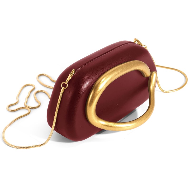 NEWROGENG Clutch Purses for Women Formal, Leather Evening Bags with Chain, Trendy Metal Handle Purses and Handbags 2025, Leather Wine Red - Image 4