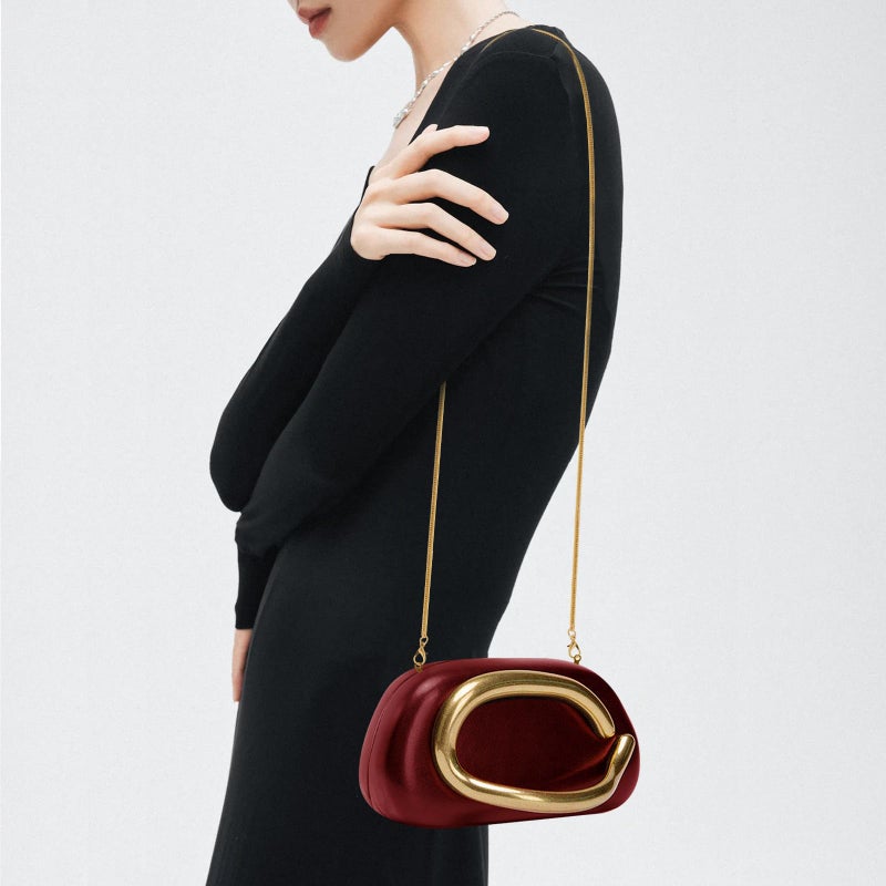 NEWROGENG Clutch Purses for Women Formal, Leather Evening Bags with Chain, Trendy Metal Handle Purses and Handbags 2025, Leather Wine Red - Image 5
