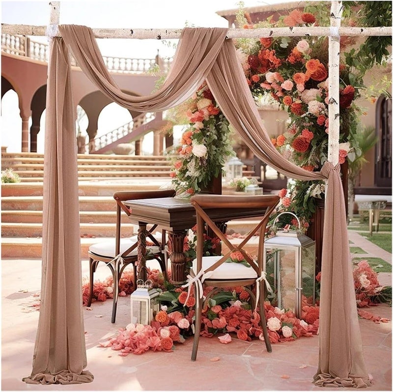 Wedding Arch Sheer Drapes Weddings Party Tulle Fabric Backdrops Chiffon Curtains Decor for Backdrop(Brown,75X1000cm 2pc) - Image 1