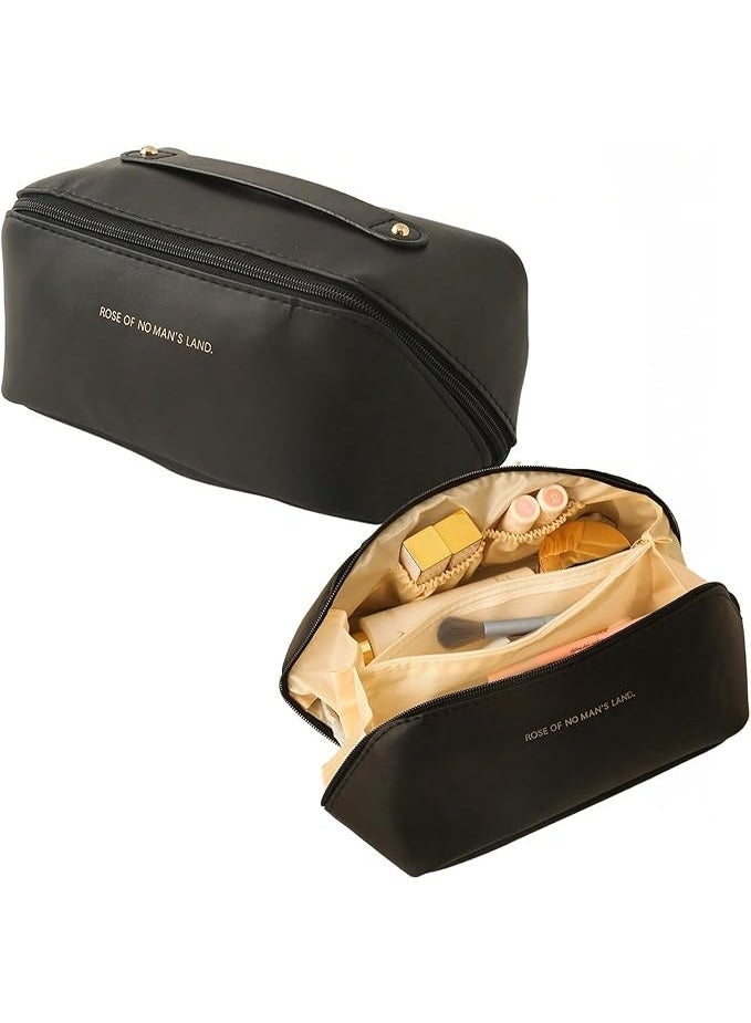 أمازينج. إي جي بي AmazingEGP | حقيبة تخزين مستحضرات تجميل متعددة الوظائف، أسود، جلد صناعي، سعة كبيرة، إغلاق بسحاب، منظم مكياج محمول للسفر للنساء (أسود) - Image 1