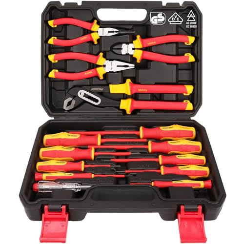 SEDY Insulated Screwdriver Pliers Set 14Piece VDE Insulated Set 1000V Insulated Electrician Tool Set with Magnetic Phillips Slotted Screwdrivers and Insulated Pliers - Image 1