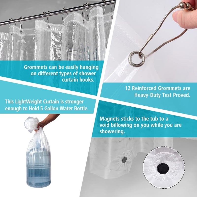 Ga-Geetopia Thin 3D EVA Shower Curtain Liner Water Cube, 72x72 Premium Light Weight Clear Plastic Bathroom Shower Curtain with Rustproof Metal Grommets 3 Magnets for Shower Stall, Bathtubs(No Hooks) - Image 3