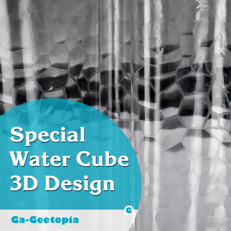Ga-Geetopia Thin 3D EVA Shower Curtain Liner Water Cube, 72x72 Premium Light Weight Clear Plastic Bathroom Shower Curtain with Rustproof Metal Grommets 3 Magnets for Shower Stall, Bathtubs(No Hooks) - Image 2