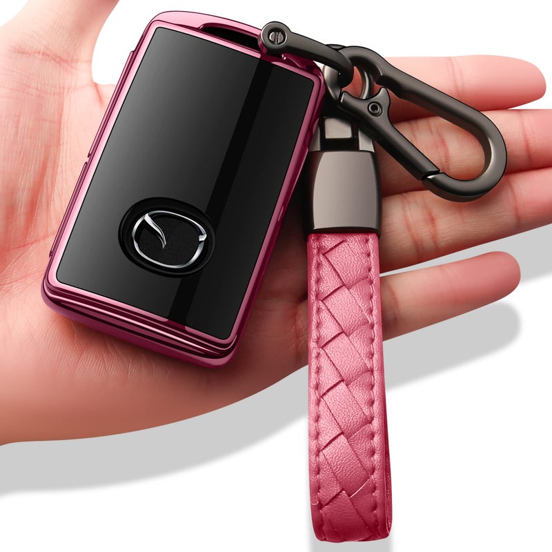 Sindeda for Mazda Key Fob Cover with Keychain Key Case Key Shell 360 Degree Full Protection Compatible with 20192025 Mazda 3 Mazda 3 Hatchback 20202025 Mazda CX5 CX30 CX9 Pink