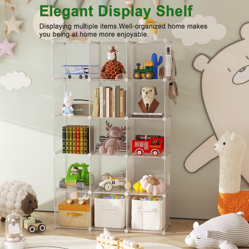 C&AHOME Cube Storage Organizer, 16-Cube Shelves Units, Plastic Storage Cubes, DIY Closet Organizer, Modular Closet Storage Shelf Ideal for Home, 48.4" L Ã— 12.4" W Ã— 48.4" H Transparent Twill UPCS16T - Image 4