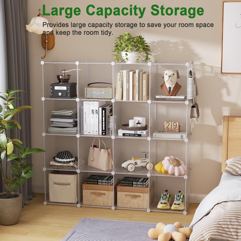 C&AHOME Cube Storage Organizer, 16-Cube Shelves Units, Plastic Storage Cubes, DIY Closet Organizer, Modular Closet Storage Shelf Ideal for Home, 48.4" L Ã— 12.4" W Ã— 48.4" H Transparent Twill UPCS16T - Image 2