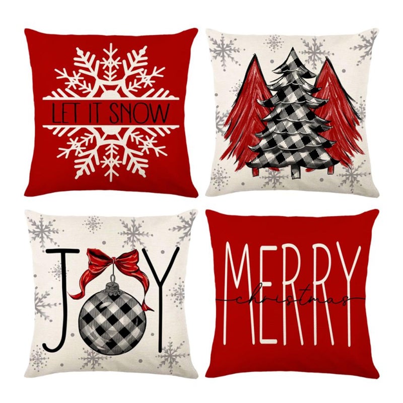 ONFAON Christmas Decorations - Christmas Pillow Covers 18x18 Set of 4 Farmhouse Christmas Throw Pillow Covers Set for Home Bedroom Sofa Couch - Image 1