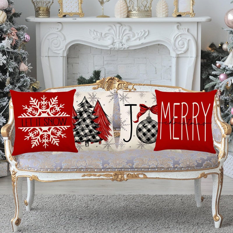 ONFAON Christmas Decorations - Christmas Pillow Covers 18x18 Set of 4 Farmhouse Christmas Throw Pillow Covers Set for Home Bedroom Sofa Couch - Image 3