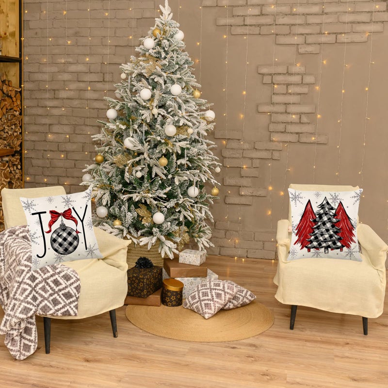 ONFAON Christmas Decorations - Christmas Pillow Covers 18x18 Set of 4 Farmhouse Christmas Throw Pillow Covers Set for Home Bedroom Sofa Couch - Image 5