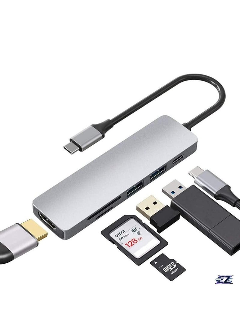 ELTRAZONE USB C Hub 6-in-1 to HDMI 4K Adapter, SD/TF Card Reader, 3 USB 3.0 Ports, Compatible with iPad Pro, MacBook Pro/Air, iMac, DELL, Laptops & Tablets – Space Grey  - Image 1