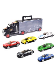NB Truck Carrying Case with 6 Die-Cast Cars – Portable Storage Toy Transporter for Kids – Friction-Powered Carrier Truck Set  - Image 1