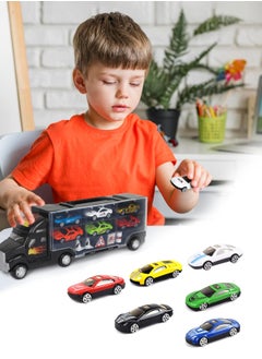 NB Truck Carrying Case with 6 Die-Cast Cars – Portable Storage Toy Transporter for Kids – Friction-Powered Carrier Truck Set  - Image 2