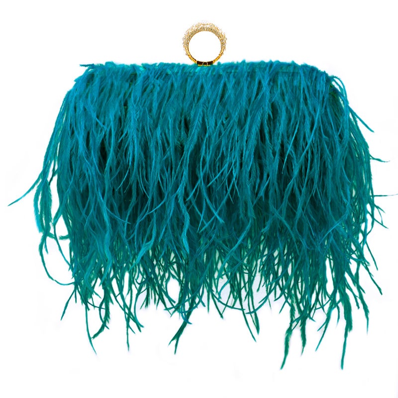Miuco Women Feather Clutch Purse Shoulder Crossbody Bag Evening Handbags Blue