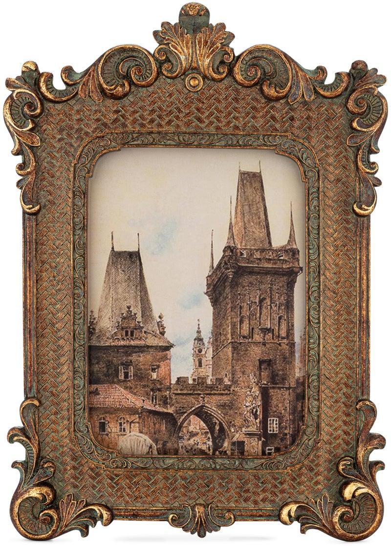 Olden Days 5x7 Picture Frame - Gothic Vintage European Design, Antique Baroque Style Photo Frame for Wall Hanging, Tabletop Display, and Home Decor (Bronze) - Image 1