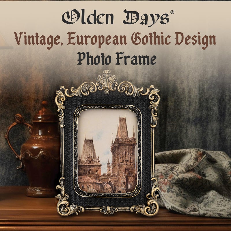 Olden Days 5x7 Picture Frame - Gothic Vintage European Design, Antique Baroque Style Photo Frame for Wall Hanging, Tabletop Display, and Home Decor (Bronze) - Image 2