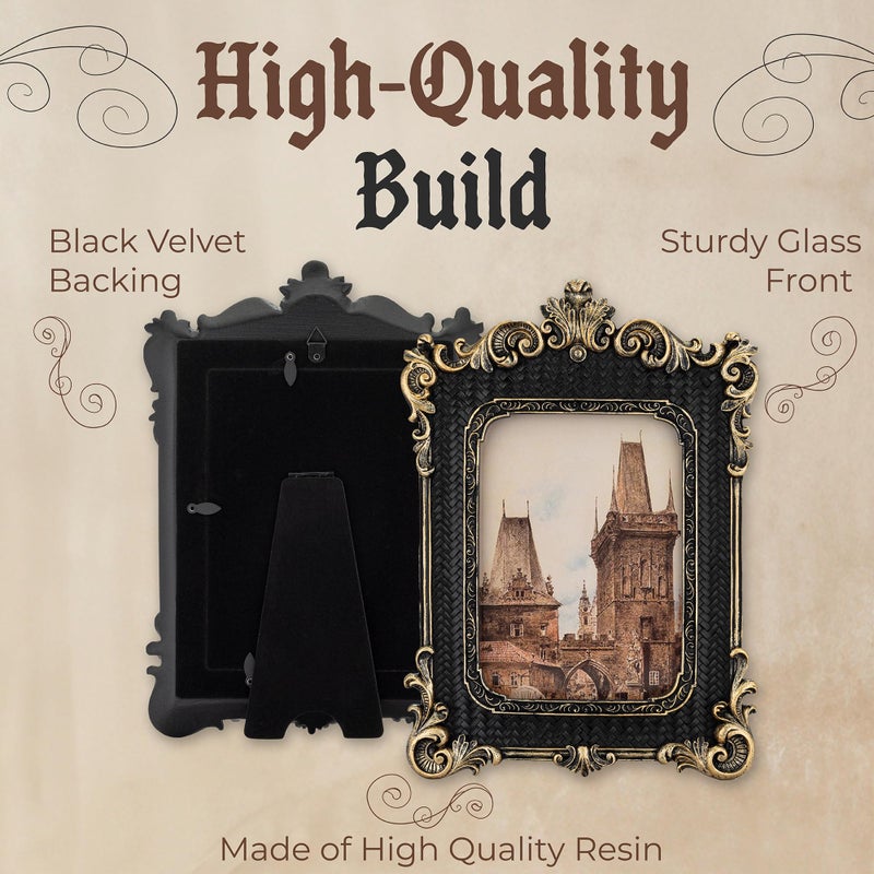 Olden Days 5x7 Picture Frame - Gothic Vintage European Design, Antique Baroque Style Photo Frame for Wall Hanging, Tabletop Display, and Home Decor (Bronze) - Image 5
