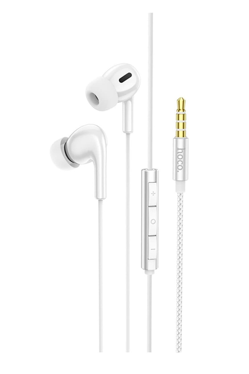 Hoco M91 - Shelly Wired Earphones With Microphone (Length: 1.2m, Plug: 3.5mm), Compatible with Samsung, Hawei, Xiaomi, OnePlus - Ceramic White - Image 1