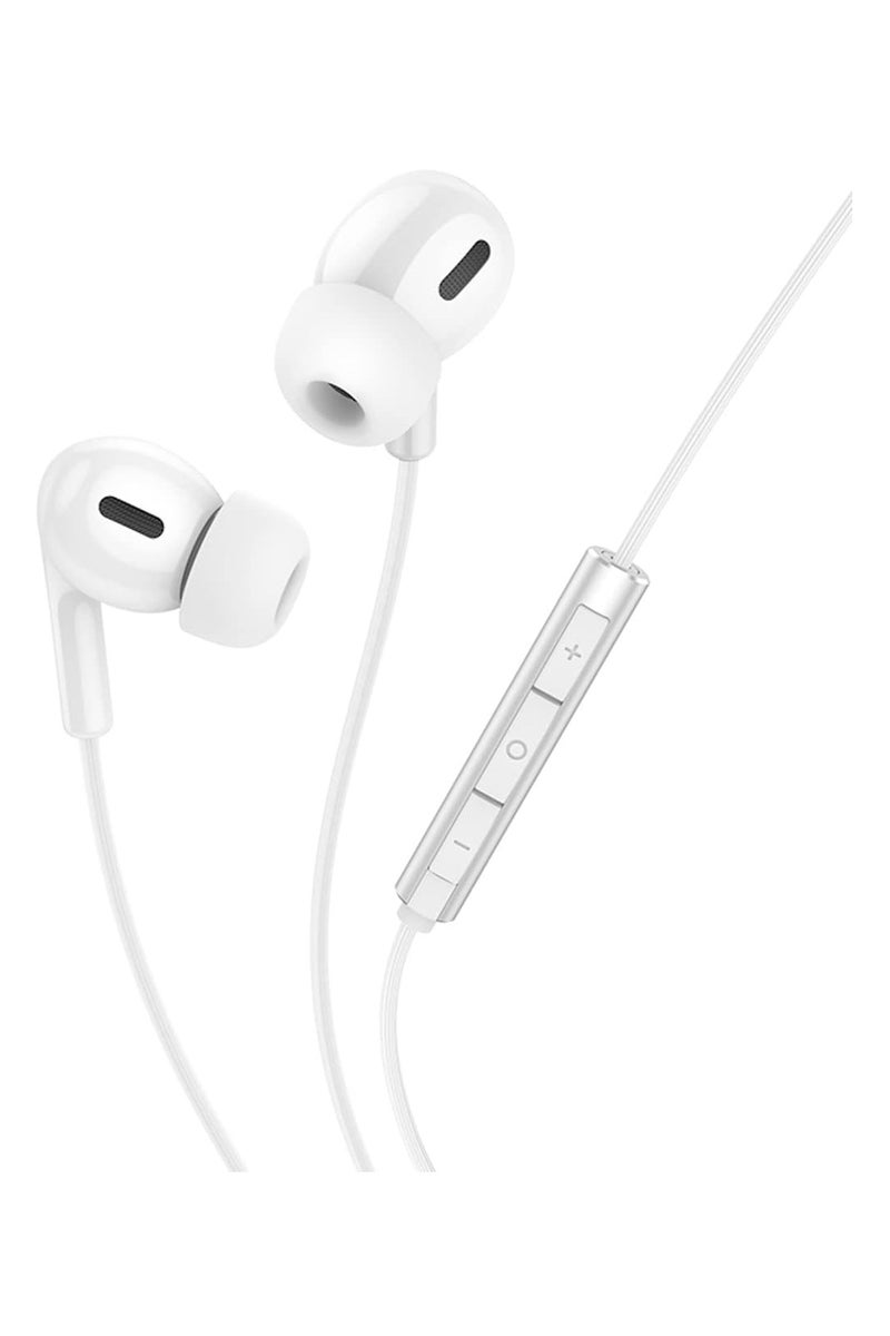 Hoco M91 - Shelly Wired Earphones With Microphone (Length: 1.2m, Plug: 3.5mm), Compatible with Samsung, Hawei, Xiaomi, OnePlus - Ceramic White - Image 3