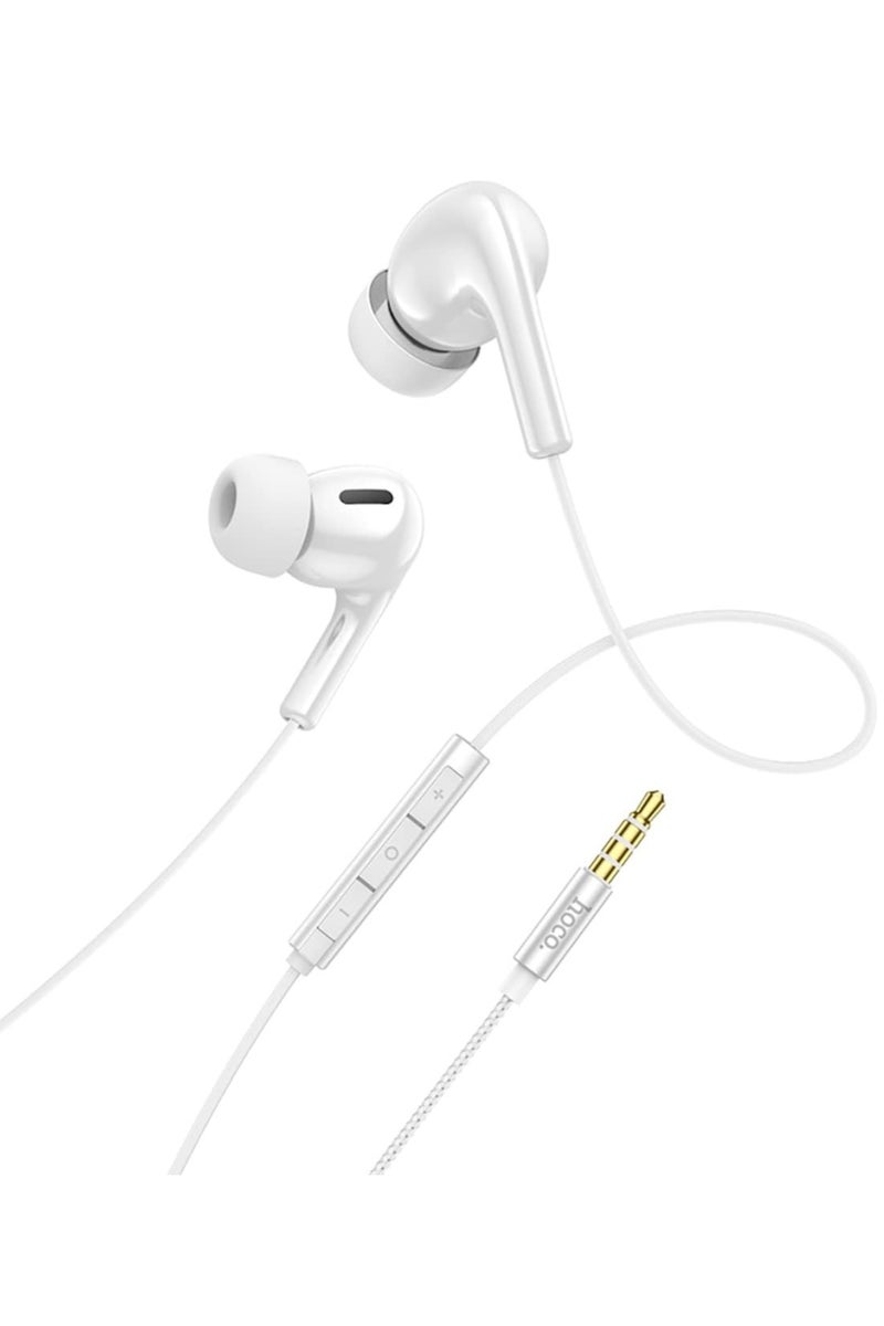 Hoco M91 - Shelly Wired Earphones With Microphone (Length: 1.2m, Plug: 3.5mm), Compatible with Samsung, Hawei, Xiaomi, OnePlus - Ceramic White - Image 2