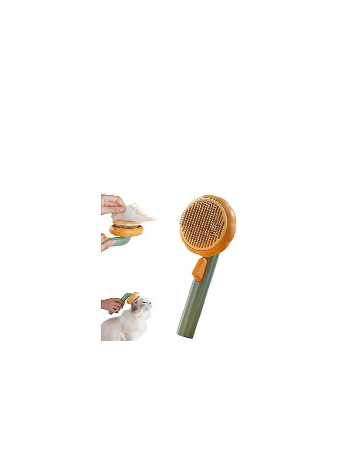 Pet Self Cleaning Slicker Brush, Cat Massage Comb with Button and Soft Bent Pain-Free Bristles for Shedding and Grooming, Removes Loose Undercoat Gently Tool for Dogs Cats Puppy Rabbit - Image 1