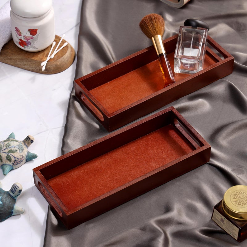 DULI Multipurpose Engineered Wood Storage Tray Set - 11x5 Inch (Set of 2) | Durable, Painted Finish - Ideal for Kitchen, Office, Baby Items, and Crafts(Setof2Rct11x5- Wood) - Image 1