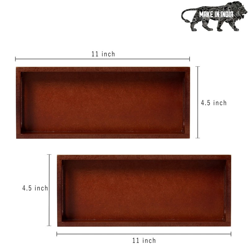DULI Multipurpose Engineered Wood Storage Tray Set - 11x5 Inch (Set of 2) | Durable, Painted Finish - Ideal for Kitchen, Office, Baby Items, and Crafts(Setof2Rct11x5- Wood) - Image 2