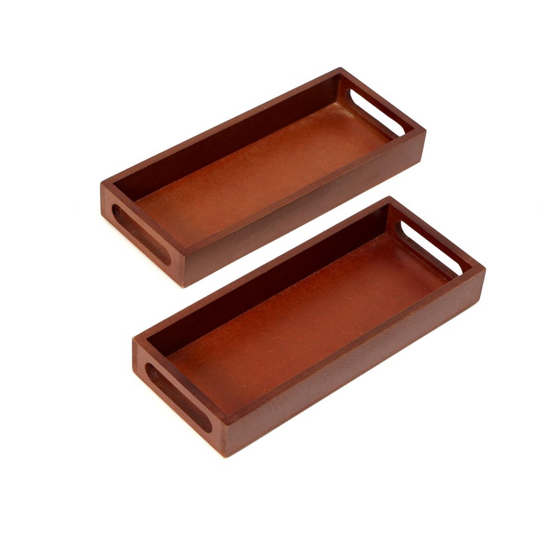 DULI Multipurpose Engineered Wood Storage Tray Set - 11x5 Inch (Set of 2) | Durable, Painted Finish - Ideal for Kitchen, Office, Baby Items, and Crafts(Setof2Rct11x5- Wood) - Image 3