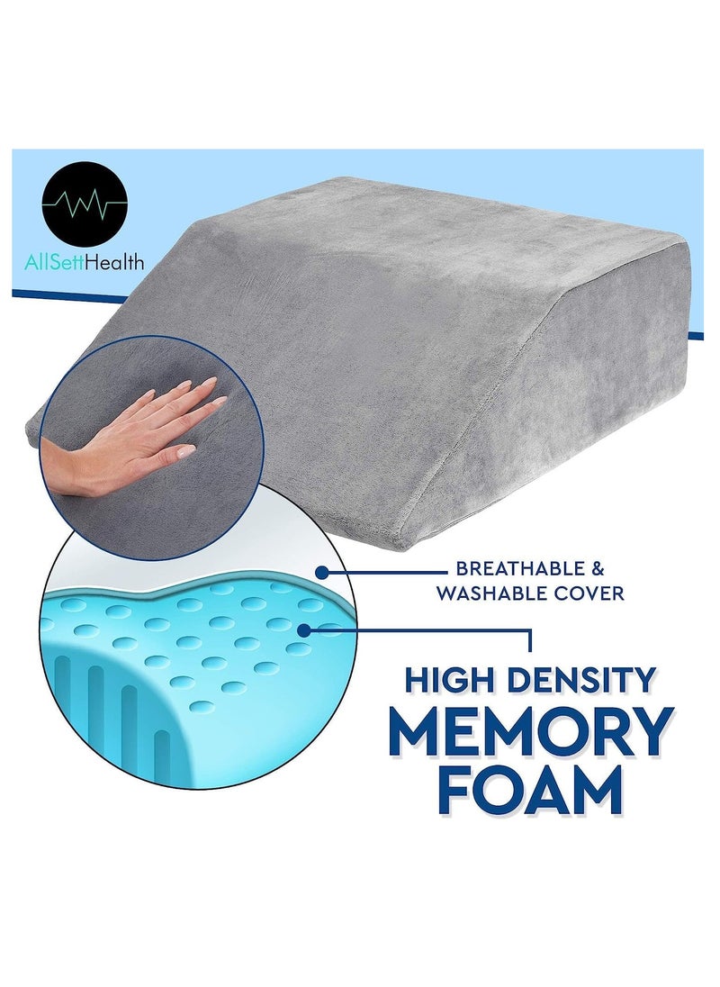 AllSett Health - Leg Elevation Pillow - Memory Foam Leg Elevating Pillow | Leg Rest Wedge - Leg Pillow Elevation Blood Circulation | Relieves and Recovers Foot & Ankle Injuries | Foot Elevation Pillows for Swelling - Image 1