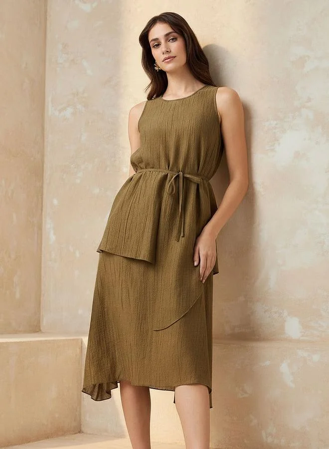 ايكونيك Iconic Relaxed Fit Asymmetrical Dress with Belt