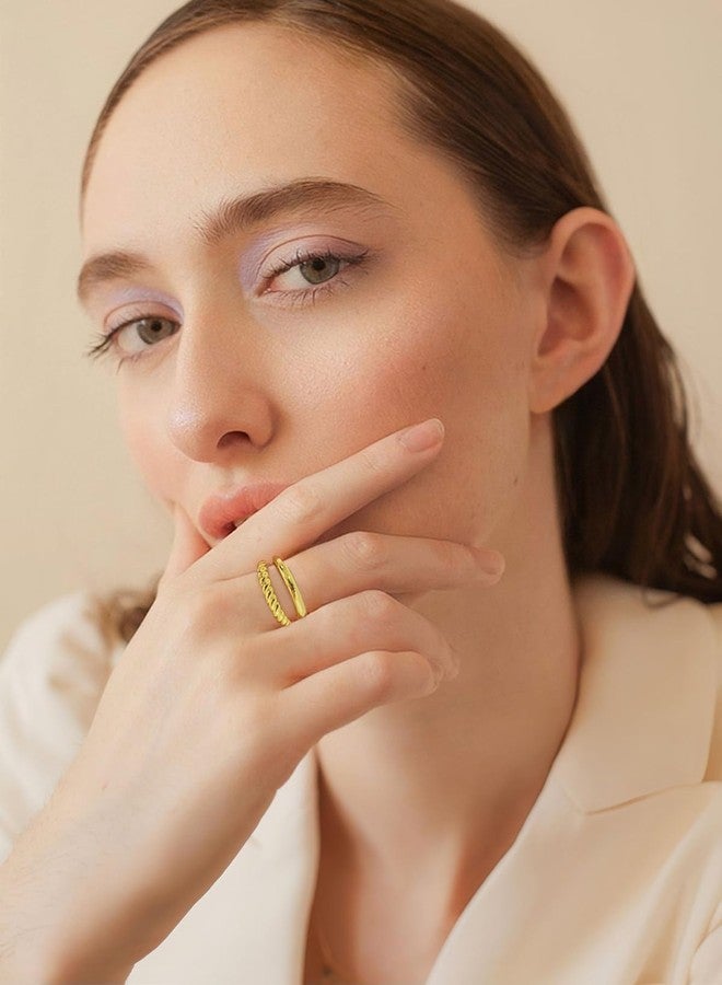 WOWORAMA Chunky Gold Rings for Women Double Layer Statement Ring Trendy Twisted Stackable Rings Double Lines Band Ring Fashion Jewelry Size 7 - Image 5