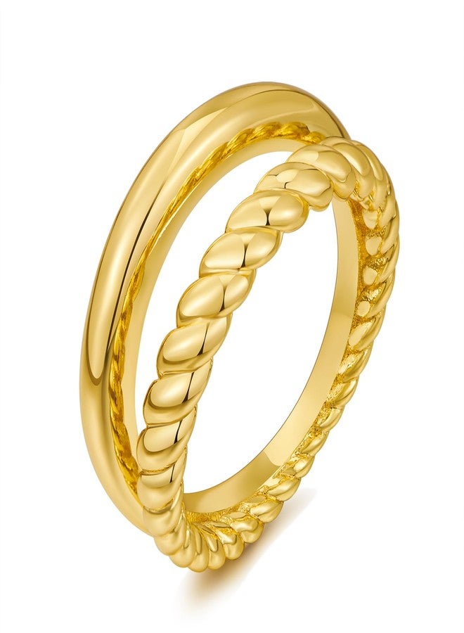 WOWORAMA Chunky Gold Rings for Women Double Layer Statement Ring Trendy Twisted Stackable Rings Double Lines Band Ring Fashion Jewelry Size 7 - Image 1