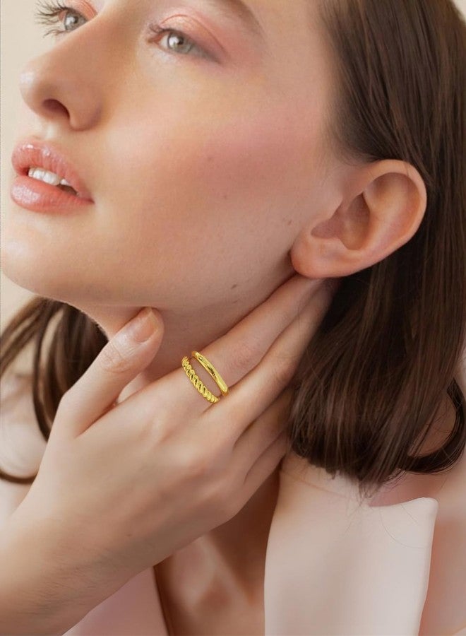 WOWORAMA Chunky Gold Rings for Women Double Layer Statement Ring Trendy Twisted Stackable Rings Double Lines Band Ring Fashion Jewelry Size 7 - Image 4