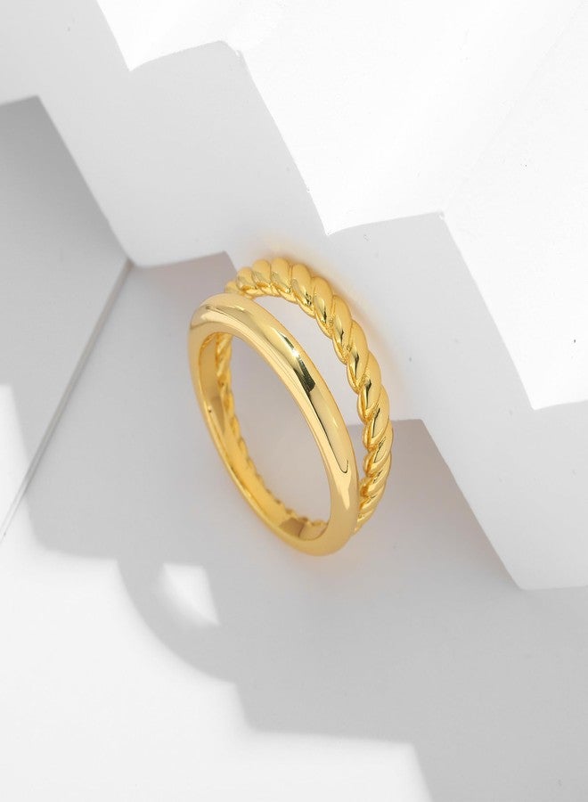 WOWORAMA Chunky Gold Rings for Women Double Layer Statement Ring Trendy Twisted Stackable Rings Double Lines Band Ring Fashion Jewelry Size 7 - Image 3