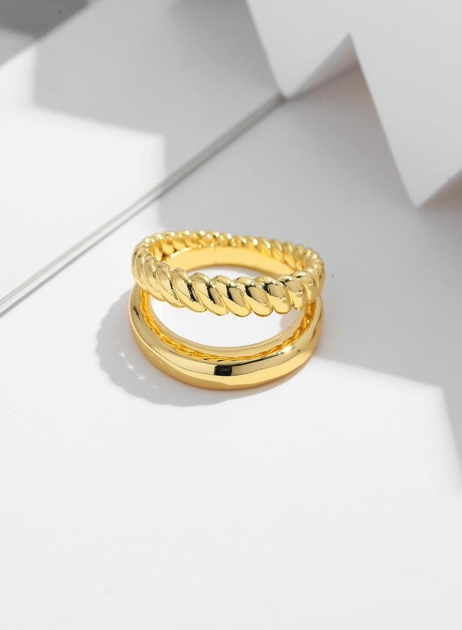 WOWORAMA Chunky Gold Rings for Women Double Layer Statement Ring Trendy Twisted Stackable Rings Double Lines Band Ring Fashion Jewelry Size 7 - Image 2