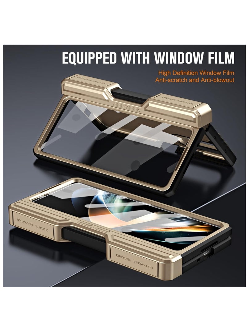 Excefore غطاء حماية مفصل لجهاز سامسونج جالكسي زد فولد 5 مع صندوق قلم ووقوف، غطاء عدسة كاميرا منزلق، واقي شاشة كامل الجسم مضاد للصدمات، ذهبي - Image 2