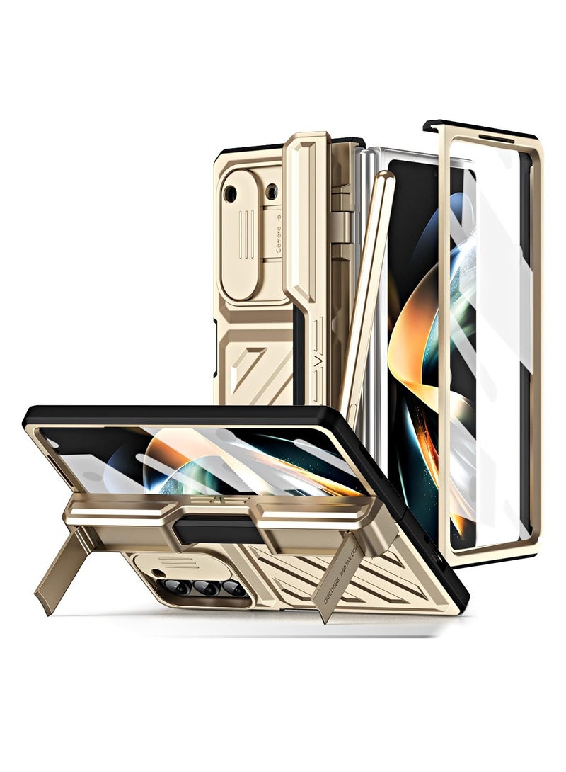 Excefore غطاء حماية مفصل لجهاز سامسونج جالكسي زد فولد 5 مع صندوق قلم ووقوف، غطاء عدسة كاميرا منزلق، واقي شاشة كامل الجسم مضاد للصدمات، ذهبي - Image 1
