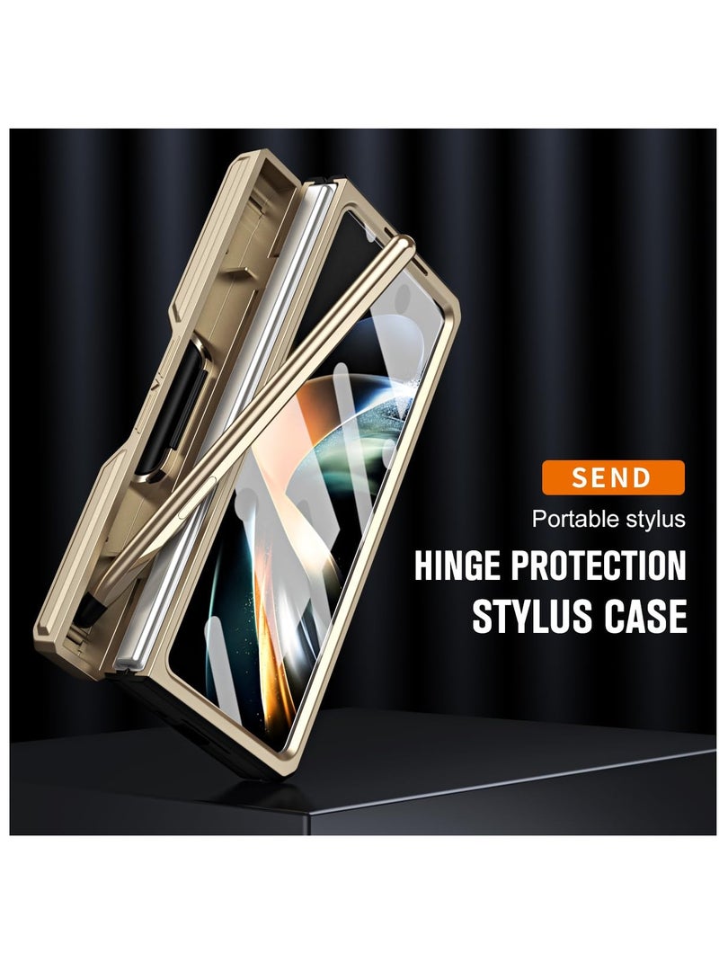 Excefore غطاء حماية مفصل لجهاز سامسونج جالكسي زد فولد 5 مع صندوق قلم ووقوف، غطاء عدسة كاميرا منزلق، واقي شاشة كامل الجسم مضاد للصدمات، ذهبي - Image 3