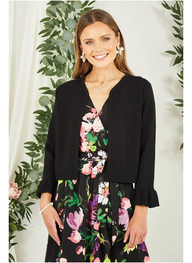 يامي Black Cropped Cardigan With Bell Sleeves