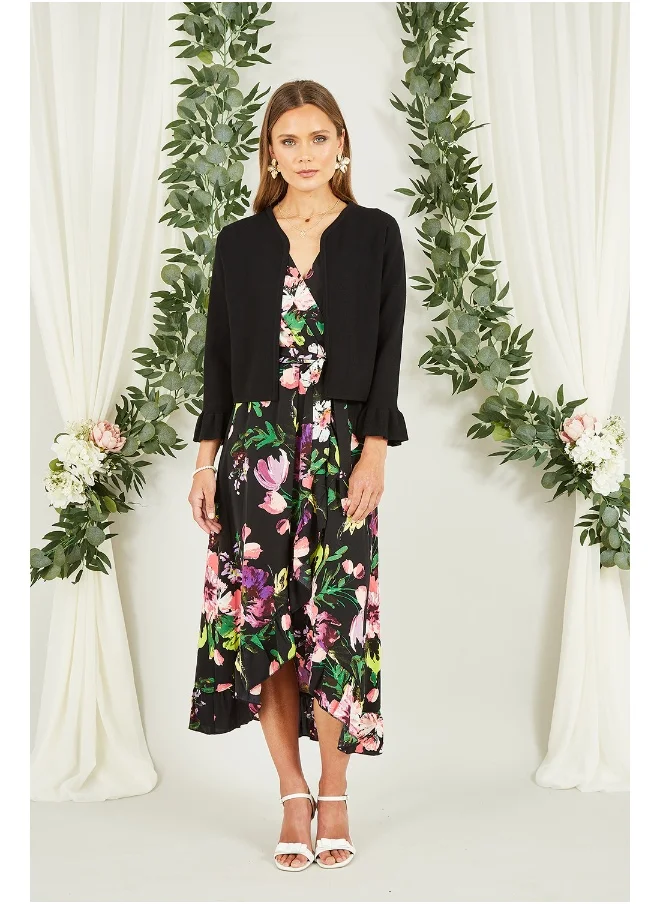 يامي Black Cropped Cardigan With Bell Sleeves