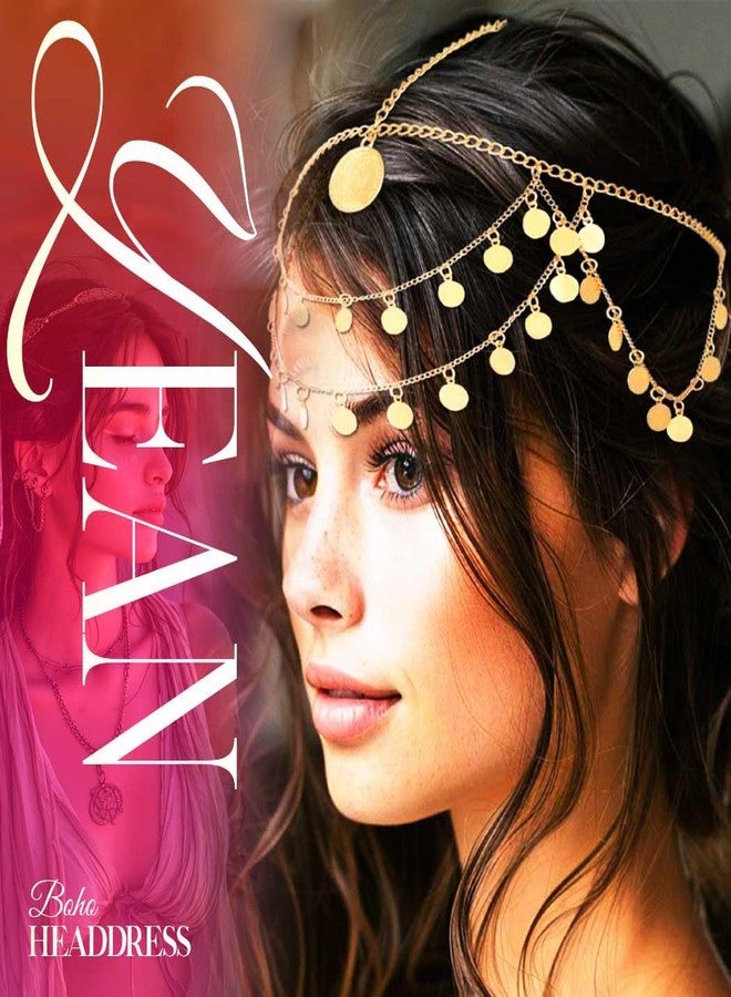 يان طوق رأس ذهبي مرصع بالترتر من يان، إكسسوارات شعر بوهيمية للنساء (ذهبي، مقاس واحد) - Image 3