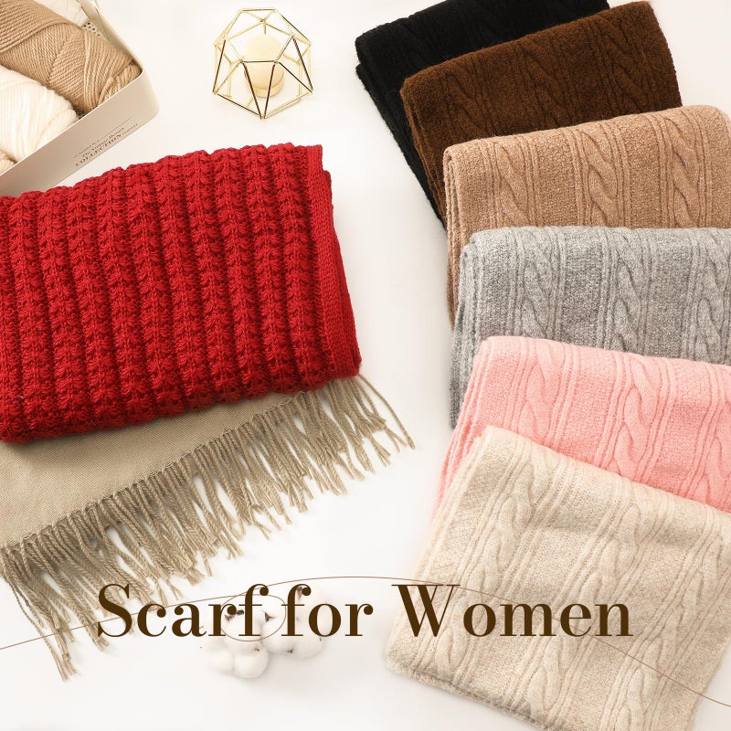 Tavaleu Winter Scarf for Women, Warm Long Cable Knit Scarf, Wrap Chunky Soft Winter Scarves for Women Dark Khaki - Image 3