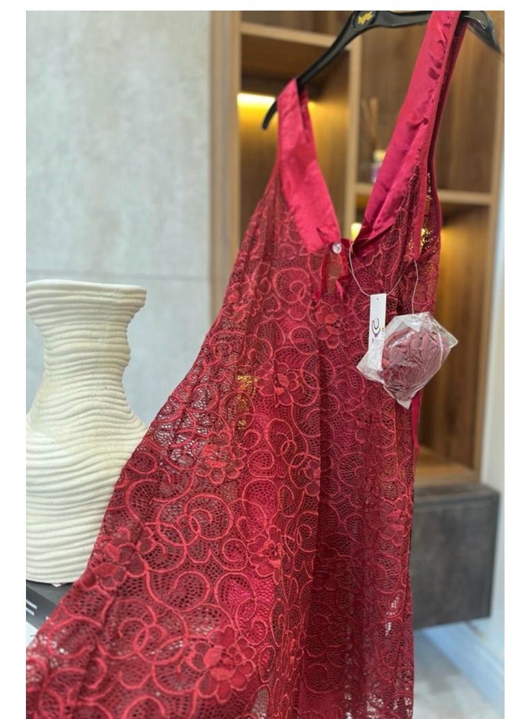 Hyper One Women's elegant lace nightgown - Maroon - Image 1