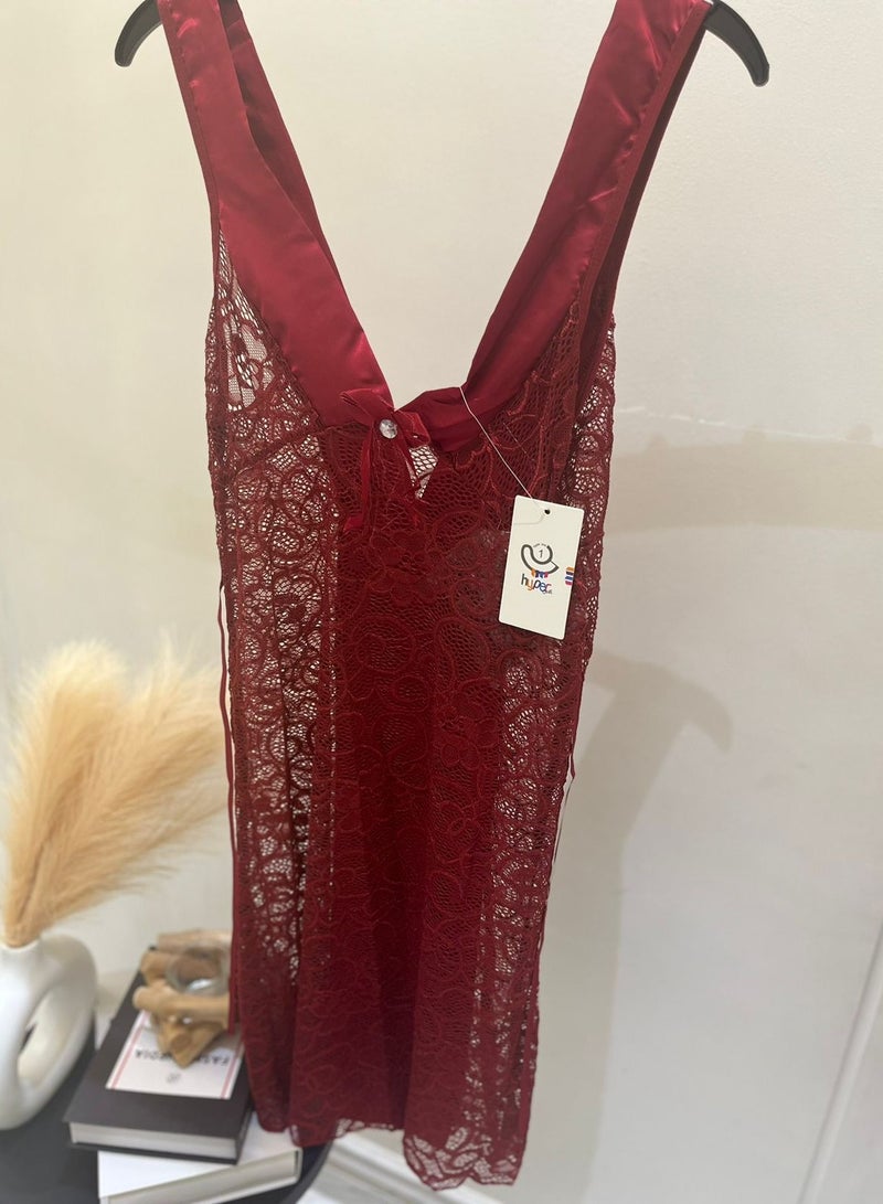 Hyper One Women's elegant lace nightgown - Maroon - Image 2