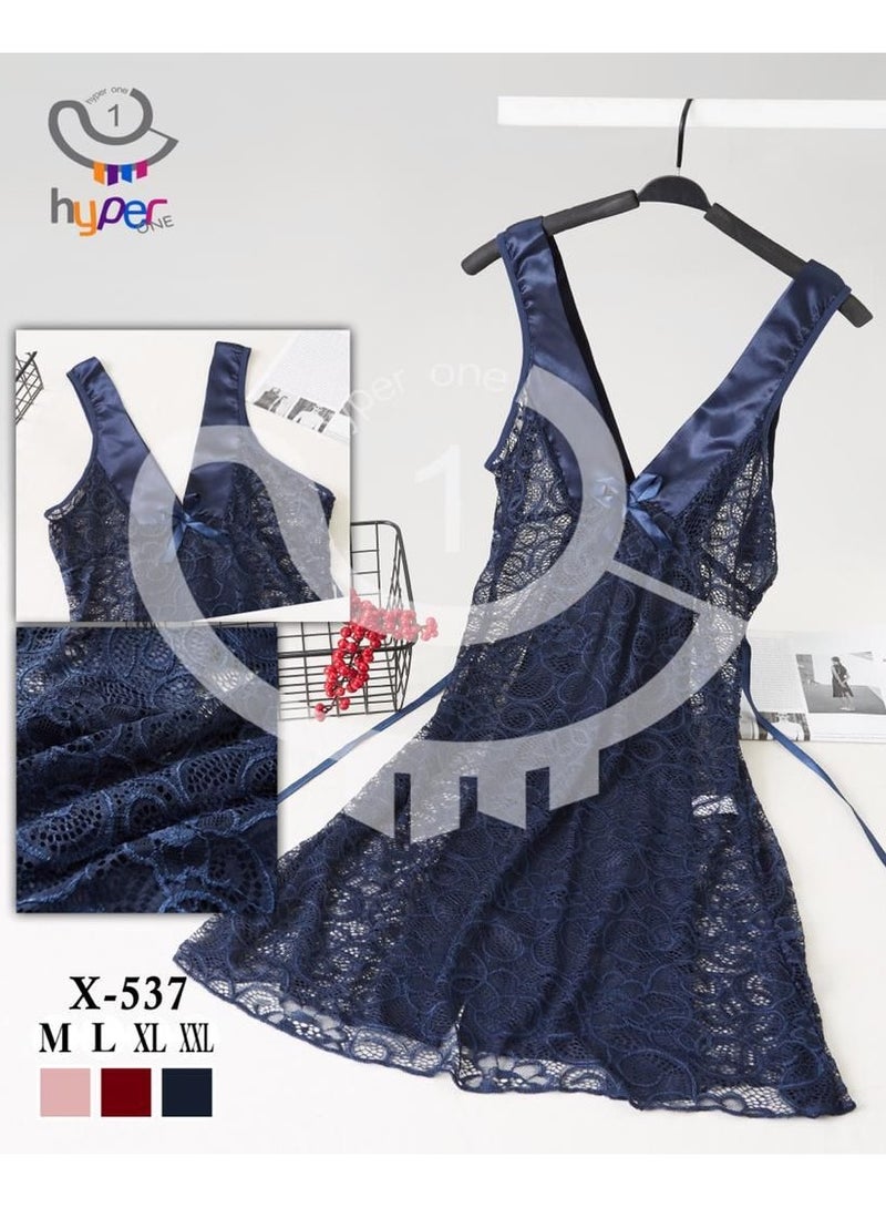 Hyper One Women's elegant lace nightgown - Maroon - Image 4