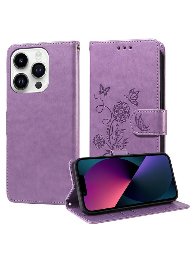 Zaboon Case For iPhone 13 Pro Embossed Butterfly Flowers Leather Phone Case - Image 1