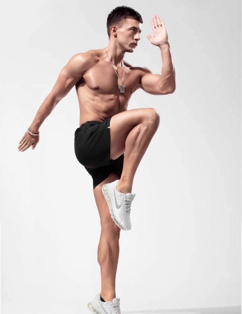 palglg Mens Bodybuilding Workout Shorts 5" Inseam with Pockets PLN Black 2XL - Image 4